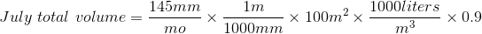 105/mo × 1m/1000mm × 100m² ÷ 1000 gal/m³× .9