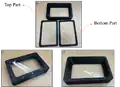 A) printed parts, b) Assembled vat (bottom view), c) Assembled vat (top view)