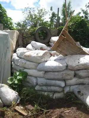 We used the costals to build our super adobe wall, first as earthen content and secondly as the structural basis itself.