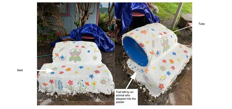 Cob Bench An cob bench with an integrated tunnel.