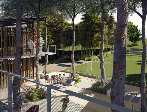 Sports field view from second floor