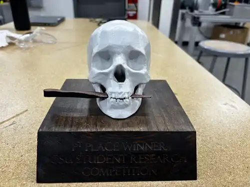 Final iteration of the Skull undergraduate trophy for the Humanities and Letters category.
