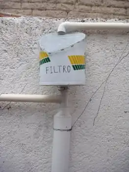 Parras Mexico Daycare Rainwater The first flush is caught by 4" pipe with a floating ball.