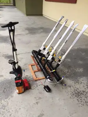 Multiple rocket launcher A six-shot paper rocket launcher using PVC, solenoid valves, a Schrader valvevand a bicycle pump.