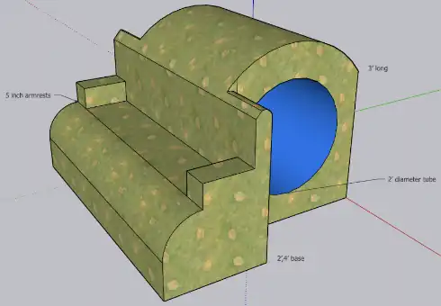 This is a SketchUp drawing of the bench with the tube in it, we had originally planned for armrests but got rid of them in the final design.