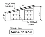Figure 3 Side view of structure shows sloping roof and door
