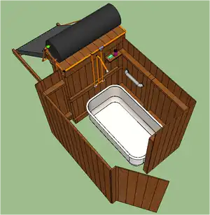 Thermosyphon Solar Shower SystemAn outdoor shower that utilizes solar energy to heat the water